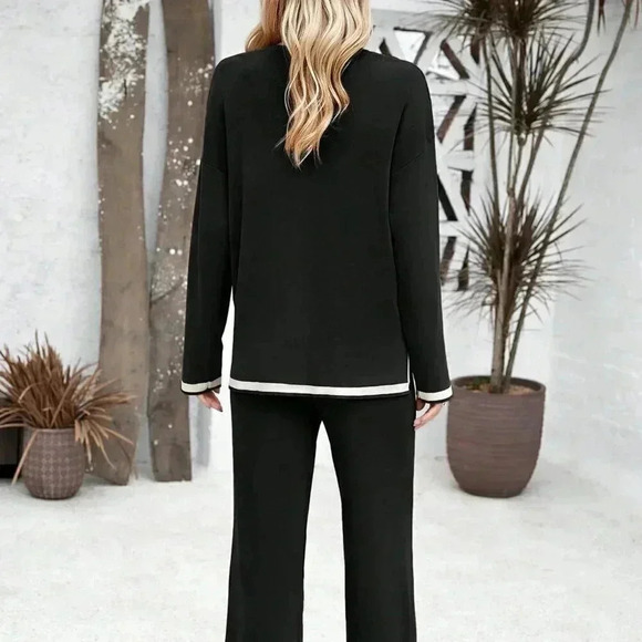 Black Casual Women's Holiday Leisure Color-Blocking Edging Long Sleeve Top - Picture 3 of 7